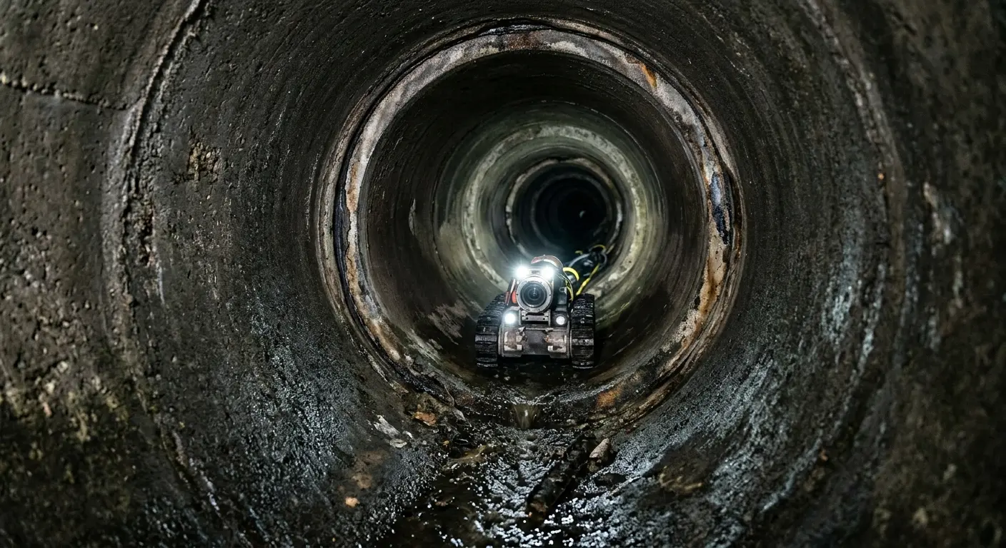 Robotic sewer camera inspecting pipe interior for Drain Snake Service in New Bern